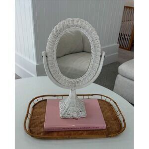 Vintage‎ White Wicker Vanity Mirror